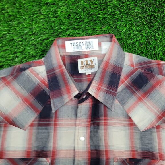 Vintage Ely-Cattleman Pearl Snap Shirt XL 25x32 Shadow Plaid - Picture 9 of 12